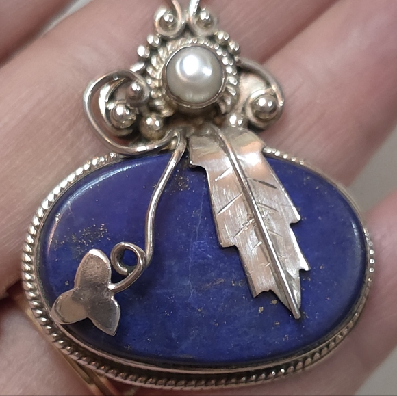 VINTAGE NATIVE AMERICAN BLUE LAPIS , STERLING SILVER 925 PENDANT ON A 925 CHAIN - Picture 5 of 5